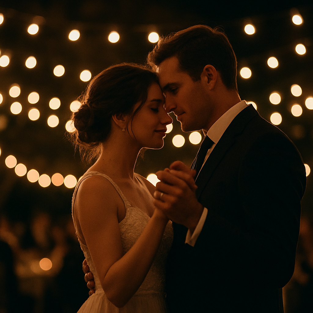 A couple sharing their first dance at a wedding